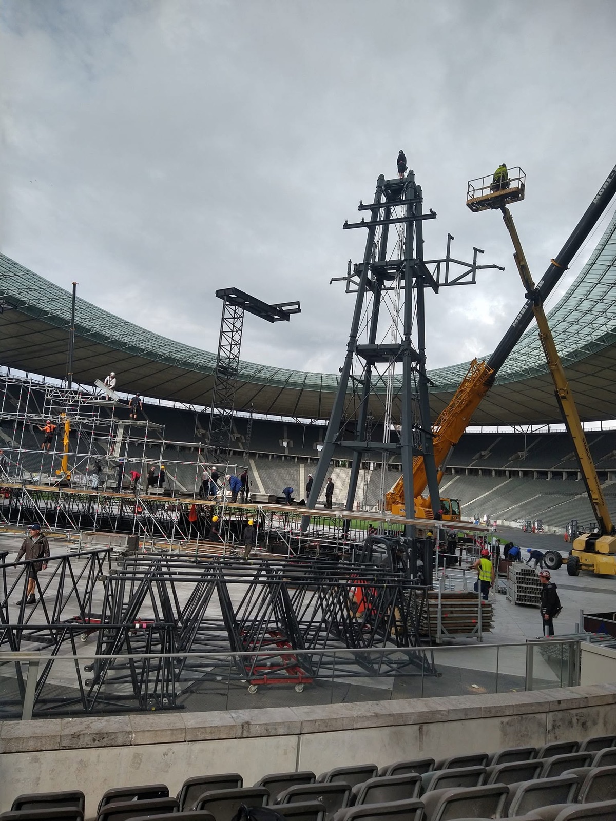 Stage and truss build in a stadium